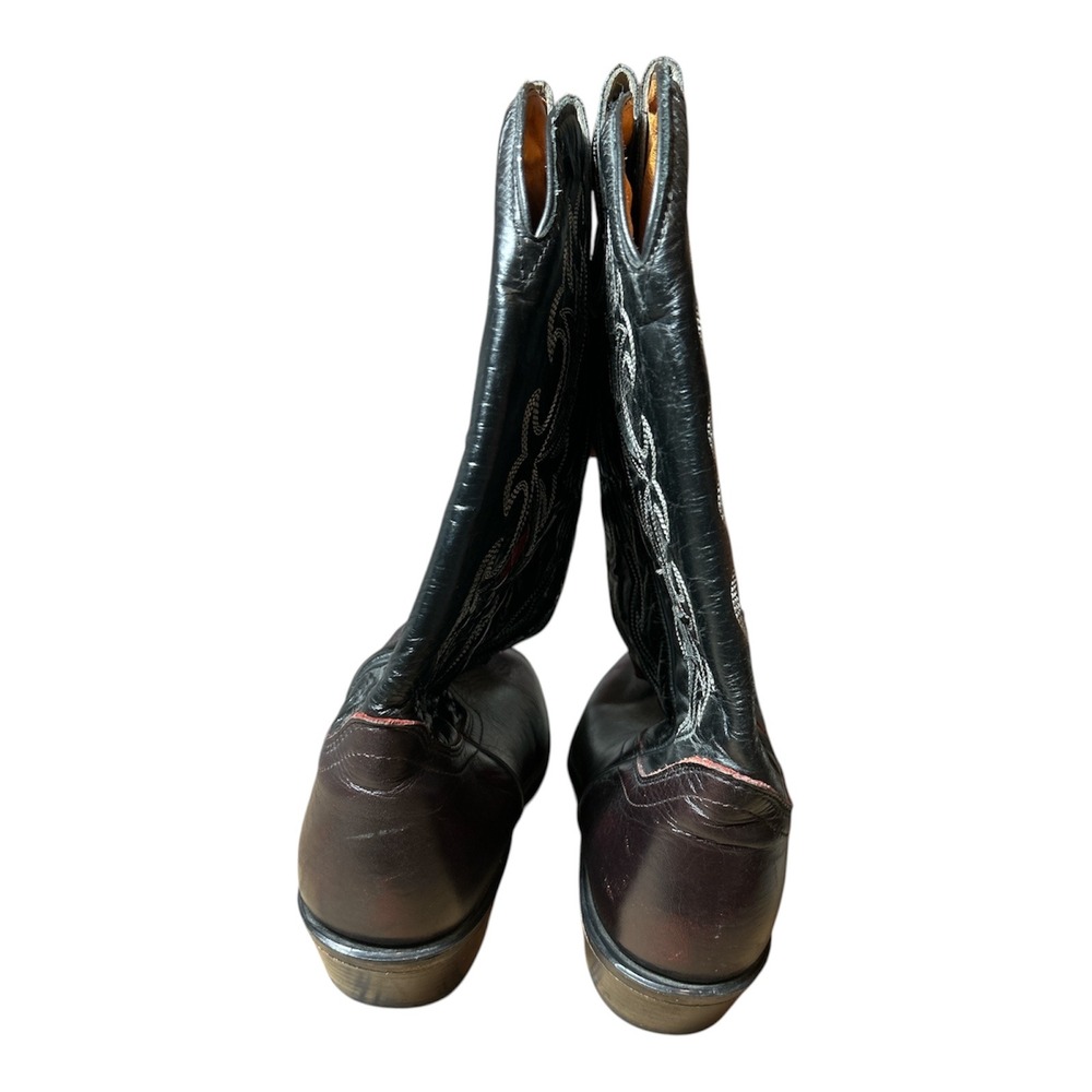 J. Chisholm Mens Vintage Western Cowboy Boots Burgundy Black Leather 12 D USA - Picture 4 of 6